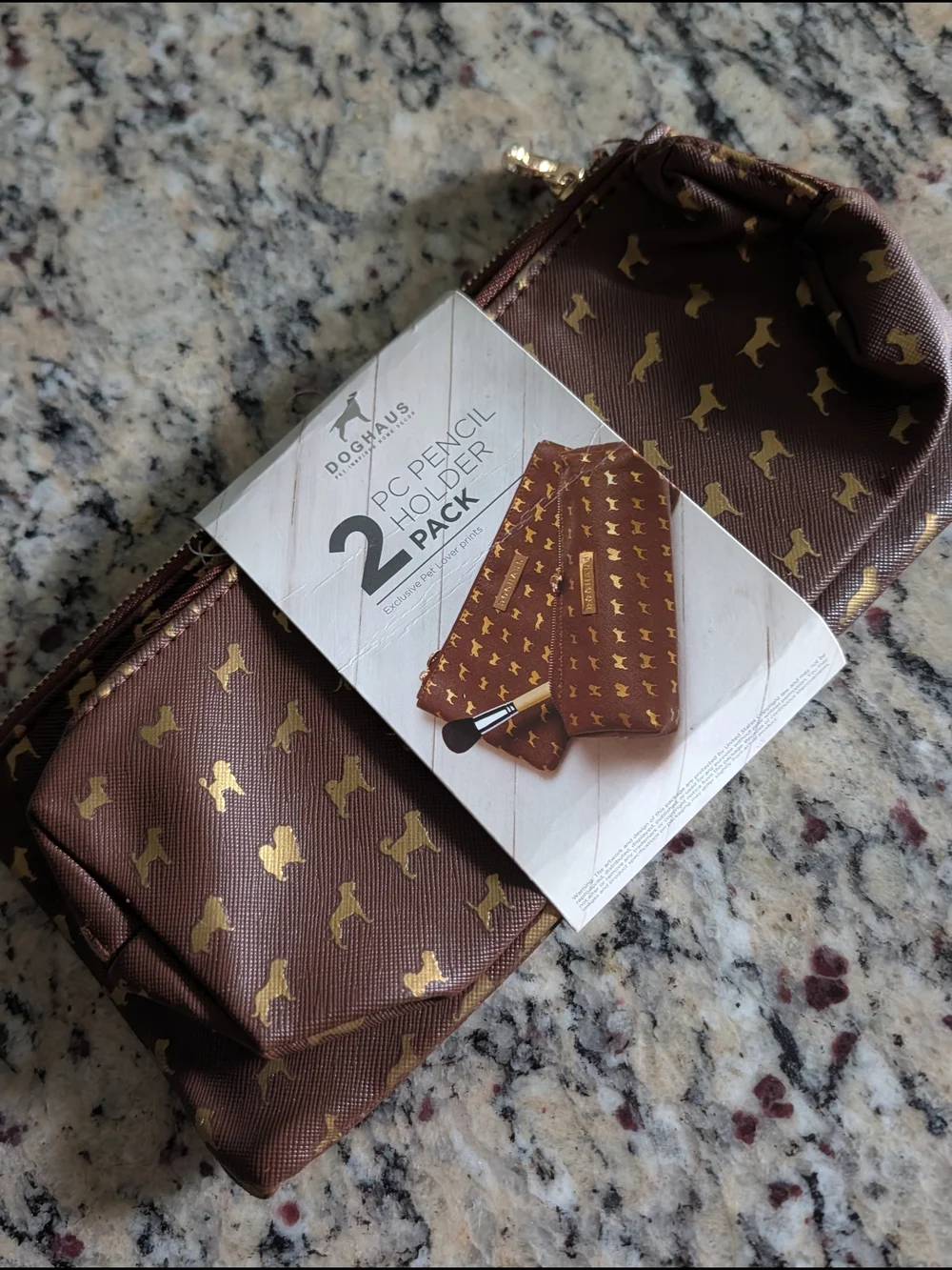 Brown Gold Dog Print Pencil Case - 2-Pack
